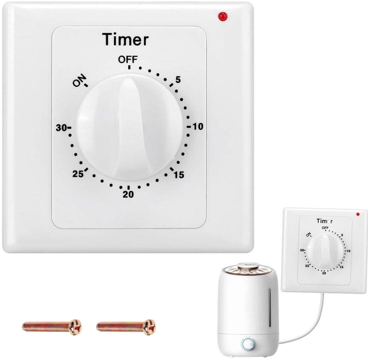 Countdown Switch - 30 minutes - Countdown timer switch - Mechanical countdown timer socket - time switch - timer light switch - with timer - timer socket - for bathroom extractor fan, garage, laundry room, storage room or spa - white