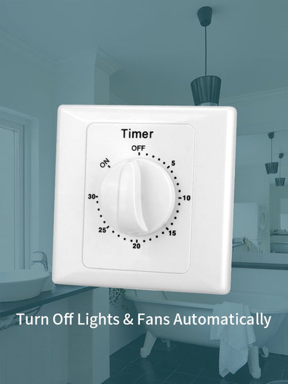 Countdown Switch - 30 minutes - Countdown timer switch - Mechanical countdown timer socket - time switch - timer light switch - with timer - timer socket - for bathroom extractor fan, garage, laundry room, storage room or spa - white