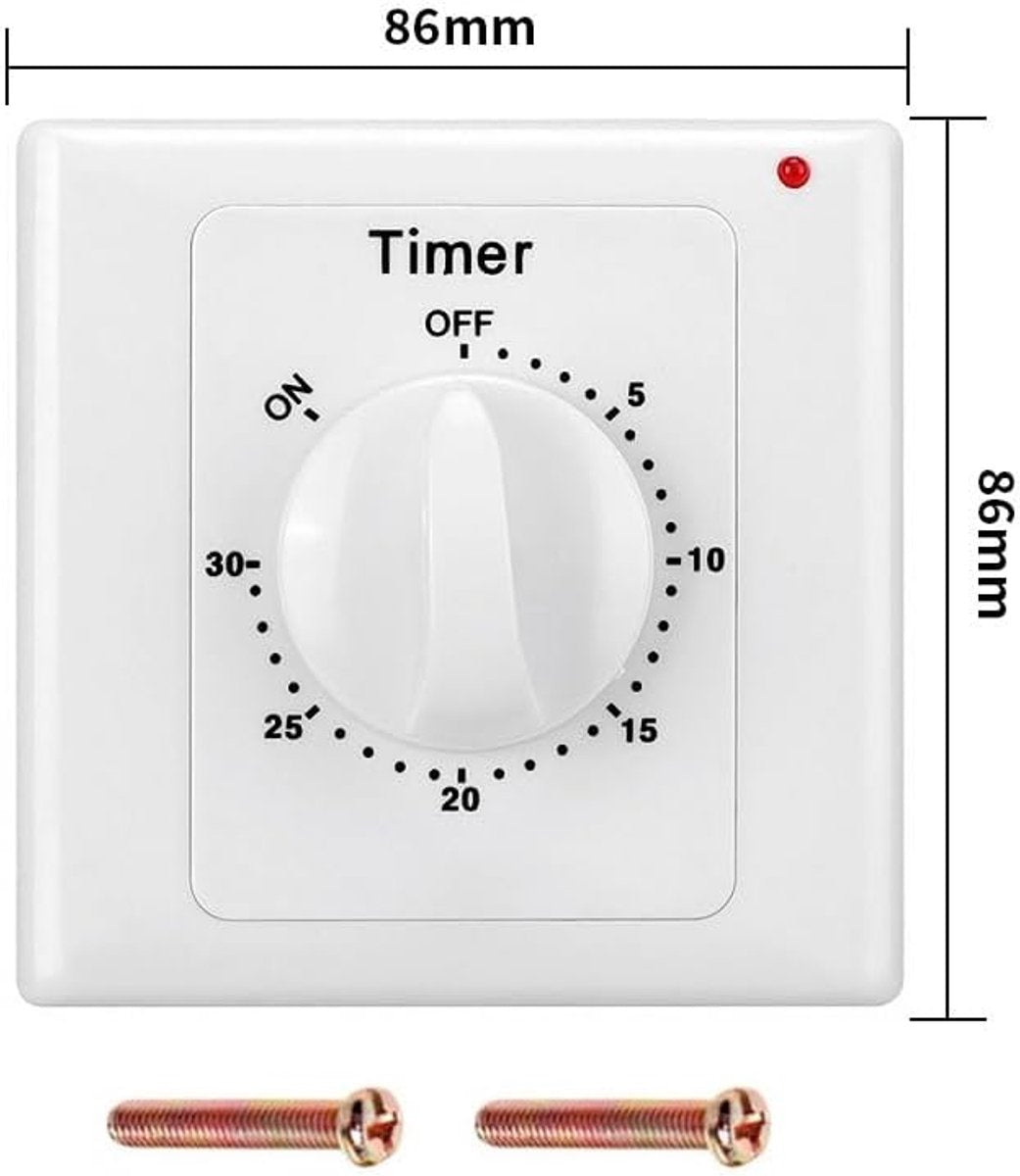 Countdown Switch - 30 minutes - Countdown timer switch - Mechanical countdown timer socket - time switch - timer light switch - with timer - timer socket - for bathroom extractor fan, garage, laundry room, storage room or spa - white