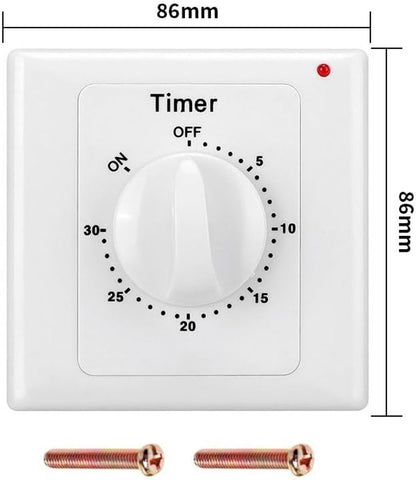 Countdown Switch - 30 minutes - Countdown timer switch - Mechanical countdown timer socket - time switch - timer light switch - with timer - timer socket - for bathroom extractor fan, garage, laundry room, storage room or spa - white