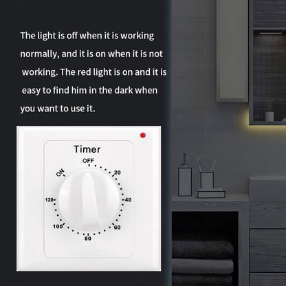 Countdown Switch - 120 minutes - Countdown timer switch - Mechanical countdown timer socket - time switch - timer light switch - with timer - timer socket - for bathroom extractor fan, garage, laundry room, storage room or spa - white