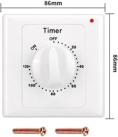 Countdown Switch - 120 minutes - Countdown timer switch - Mechanical countdown timer socket - time switch - timer light switch - with timer - timer socket - for bathroom extractor fan, garage, laundry room, storage room or spa - white
