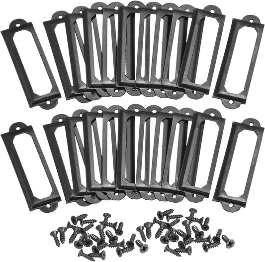 30 pieces - metal label holders - name card frame - drawer label holders - furniture label holders - library labels - nameplate frame - for shelves, pharmacy cabinet, filing cabinet, drawer, office decoration, archive - with screws - 60*17 mm - black