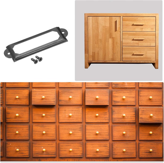 30 pieces - metal label holders - name card frame - drawer label holders - furniture label holders - library labels - nameplate frame - for shelves, pharmacy cabinet, filing cabinet, drawer, office decoration, archive - with screws - 60*17 mm - black