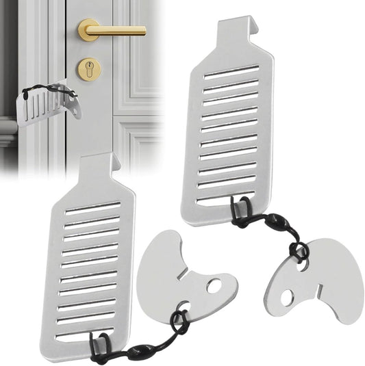 2 pieces - Door stopper - Portable door lock - Lock - Portable security door locks - Anti-theft door stopper - Anti-burglary door stopper - theft protection - for travel, apartments, hotels, schools, vacation homes - 8*3 cm - silver