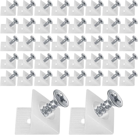 50 pieces - drawer wedges - drawer repair kit - L-shaped drawer wedges - with screws - mounting wedges - drawer back supports - cabinet shelf support - plastic drawer reinforcement repair kit - for home repair and furniture - 15*12.8*9.6 cm - white