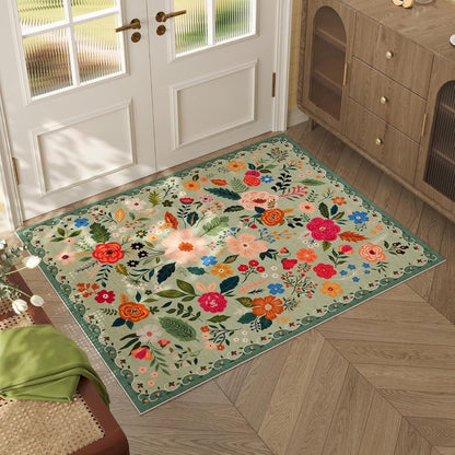 indoor doormat - Machine washable - vintage pattern - Boho style - Small rug - 40 x 60cm - Green