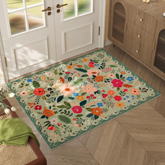 indoor doormat - Machine washable - vintage pattern - Boho style - Small rug - 40 x 60cm - Green