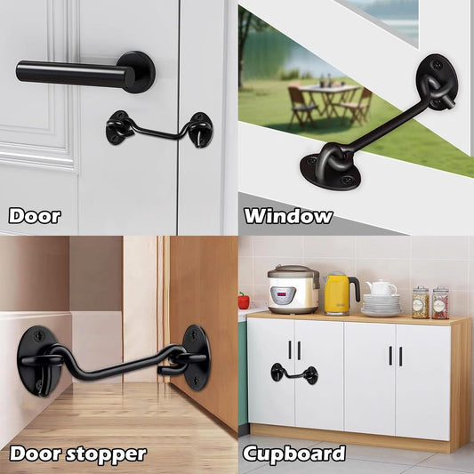 pieces - Wind hook - 3 inch - Wind hooks - Door hinges - Door bolt - Hinge - barn door hook - hook and eye bolt - cabin hooks and eye bolt - swivel window hook - door hooks - lock - for sliding door, bedroom, bathroom - 75*39 mm - black