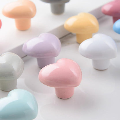 Set of 6 pink ceramic knobs - heart shape - with screws for drawers - cabinets - kitchen furniture - decorative handles