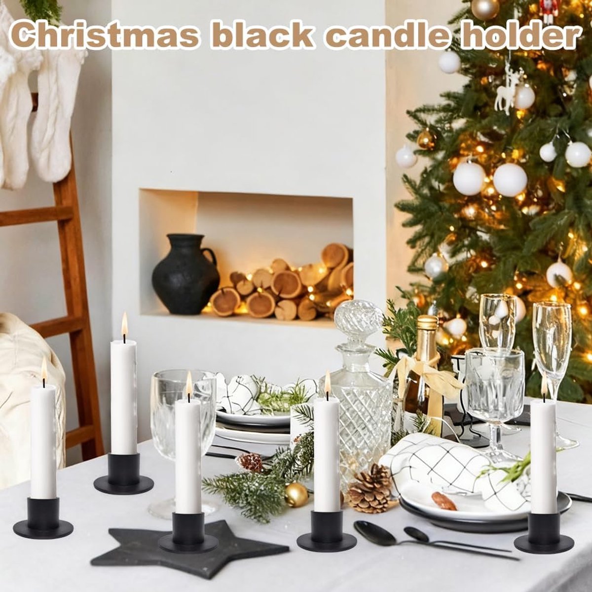 4 pieces - Candlesticks - Candle holder - Candle stand - metal candle holders - modern candle holders - home decoration - for the living room, parties, Christmas, weddings - Φ2.5 cm - 5*2.7 cm - black