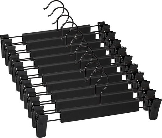 Clothes Hangers - 10 Pieces - Trouser Hangers - Trouser Hangers with Clips - Garment Hangers - Skirt Hangers - Non-Slip Hanger with Clips - Clothes Rack/Coat Rack/Jacket/Trouser Hanger - Space-Saving - Adjustable Clip Hangers, Garment Jacket Clothing Jean