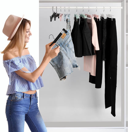 Clothes Hangers - 10 Pieces - Trouser Hangers - Trouser Hangers with Clips - Garment Hangers - Skirt Hangers - Non-Slip Hanger with Clips - Clothes Rack/Coat Rack/Jacket/Trouser Hanger - Space-Saving - Adjustable Clip Hangers, Garment Jacket Clothing Jean
