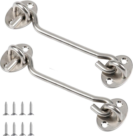 pieces - Wind hook - 6 inch - Wind hooks - Door hinges - Door bolt - Hinge - barn door hook - hook and eye bolt - cabin hooks and eye bolt - swivel window hook - door hooks - lock - for sliding door, bedroom, bathroom - 150*39 mm - silver