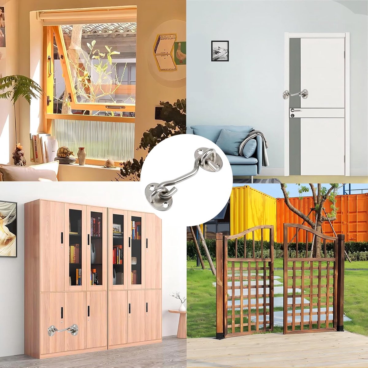 pieces - Wind hook - 6 inch - Wind hooks - Door hinges - Door bolt - Hinge - barn door hook - hook and eye bolt - cabin hooks and eye bolt - swivel window hook - door hooks - lock - for sliding door, bedroom, bathroom - 150*39 mm - silver