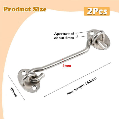 pieces - Wind hook - 6 inch - Wind hooks - Door hinges - Door bolt - Hinge - barn door hook - hook and eye bolt - cabin hooks and eye bolt - swivel window hook - door hooks - lock - for sliding door, bedroom, bathroom - 150*39 mm - silver