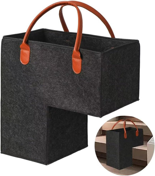 Stair Organizer Basket - Stair Basket - L-shaped Foldable Stair Basket - Storage Bag - Felt Stair Basket - Laundry Basket - Toy Basket - Household Items - for Laundry, Toys - 42*42*25.5 cm - Black