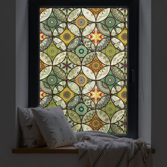 45 x 200 cm - Window stickers - Window film - Decorative window film - Privacy window film - Frosted glass - Circle pattern - Static cling - Privacy window stickers - yellow