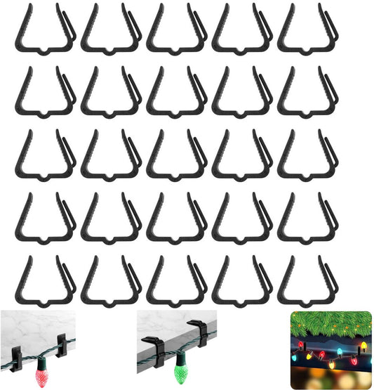 30 pieces - Christmas lighting clips - Light clips - Plastic clips - Lighting hooks - Party lighting clamps - festive string lights clips - hooks - for party decoration, gutter, fencing, roof edge - 49*42*13.7 mm - black