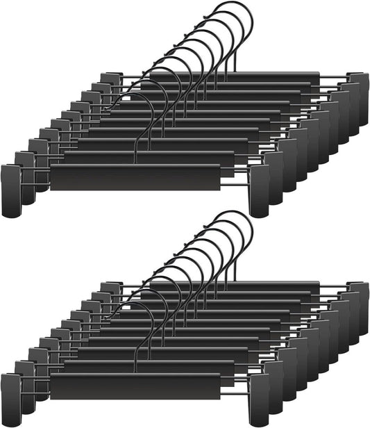 Clothes Hangers - 20 Pieces - Trouser Hangers - Trouser Hangers with Clips - Garment Hangers - Skirt Hangers - Non-Slip Hanger with Clips - Clothes Rack/Coat Rack/Jacket/Trouser Hanger - Space-Saving - Adjustable Clip Hangers, Garment Coat Clothes Jeans H