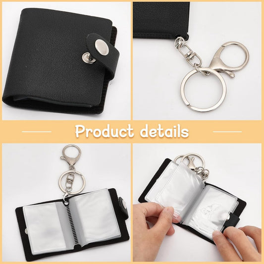 4 pieces - Mini photo album - 2 inch - Photo album - keychain - mini retro photo album - with lobster claw clasps and keychains - Each book can hold 20 photos - 10 pages - for a family and friends party keepsake - black, brown