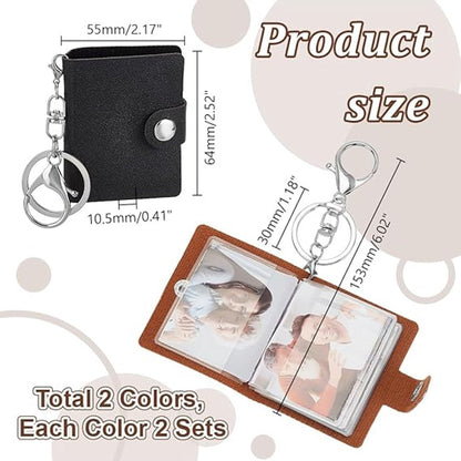 4 pieces - Mini photo album - 2 inch - Photo album - keychain - mini retro photo album - with lobster claw clasps and keychains - Each book can hold 20 photos - 10 pages - for a family and friends party keepsake - black, brown