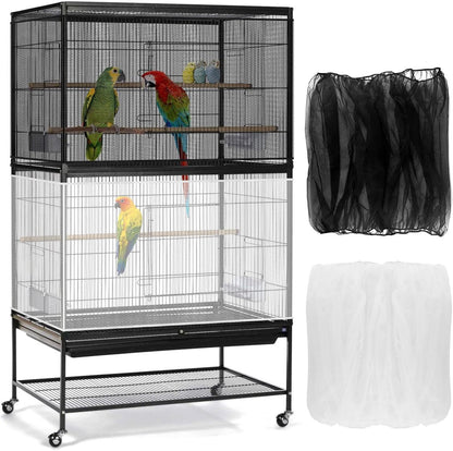 Birdcage Mesh Cover - Universal Birdcage Cover - Birdcage Splash Guard - Seed Catcher - Dust Cover for Birdcage - Birdcage Cover Skirt - Dustproof Mesh Cover - Dust Cover - Net - Birdcage Accessories - 40*150-220 cm - Black and White