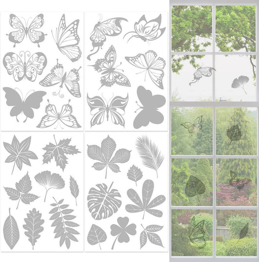 28 pieces - transparent window stickers - butterfly patterns and leaf shapes - warning decorative stickers - for home - window stickers - window decoration - prevent birds from hitting glass