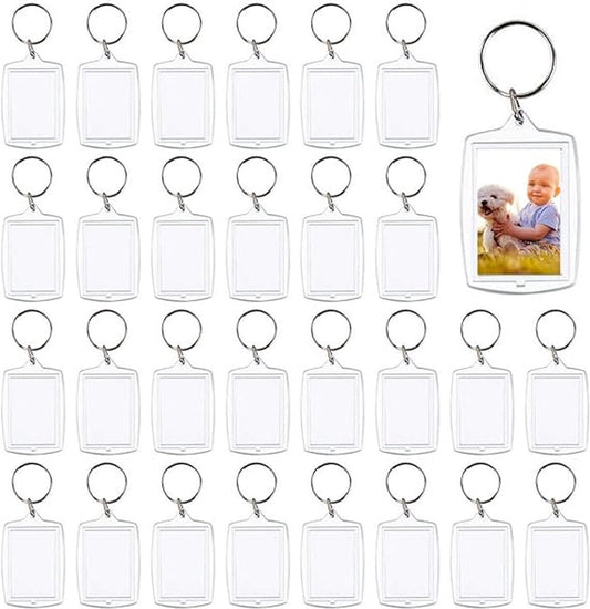 Photo Keychain - 30 Pieces - Empty Photo Frame Keychains - Transparent Clear Acrylic Keychains - Transparent - Small Photo Frames - Holds personalized, custom, and passport-sized photos measuring 1.57" x 2.2"