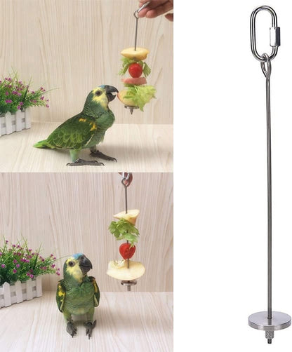 2 pieces - Bird Feeder - Small Animals Fruit and Vegetable Holder - Stainless Steel Vegetable Skewer - Food Finder - Hanging Food Feeding and Handling Tool - for Parrots, Cockatoos, Cockatiels - 20cm and 12cm - Silver