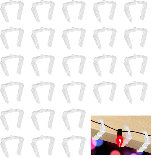 30 pieces - Christmas lighting clips - Light clips - Plastic clips - Lighting hooks - Party lighting clamps - festive string lights clips - hooks - for party decoration, gutter, fencing, roof edge - 49*42*13.7 mm - white
