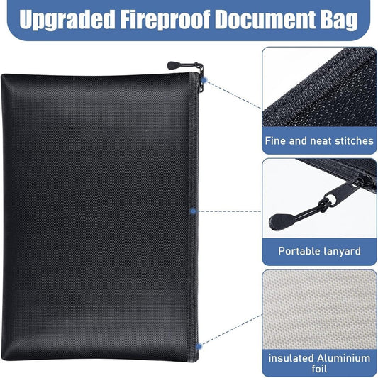 Fireproof Document Bag - 2 Pack - Fireproof and Waterproof Cash Bag with Zipper - Fireproof Document Bags - 13.4 x 9.4 Inch Waterproof and Fireproof Cash Bag Document Holder with Zipper - Fireproof Safe Storage Bag