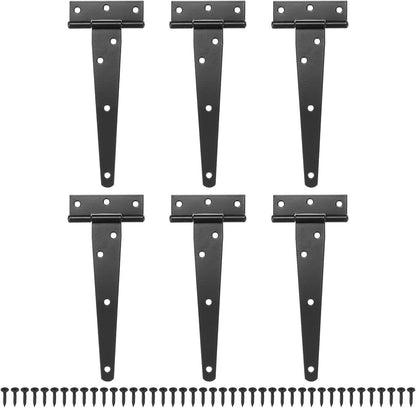 pieces - T-hinge for door - with screws - 6 inch - shed door hinge - T-door hinge - T-hinges - T-hinge - exterior door hinges - for wooden fences, sheds, cabinets and windows - black - 6.4*25 cm