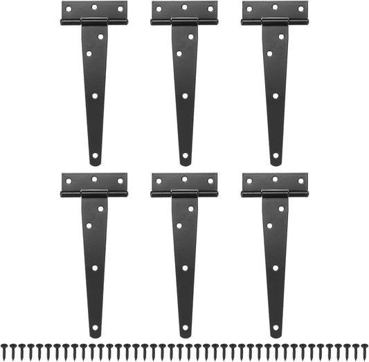 pieces - T-hinge for door - with screws - 6 inch - shed door hinge - T-door hinge - T-hinges - T-hinge - exterior door hinges - for wooden fences, sheds, cabinets and windows - black - 6.4*25 cm
