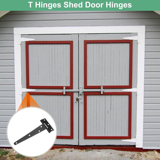 pieces - T-hinge for door - with screws - 6 inch - shed door hinge - T-door hinge - T-hinges - T-hinge - exterior door hinges - for wooden fences, sheds, cabinets and windows - black - 6.4*25 cm