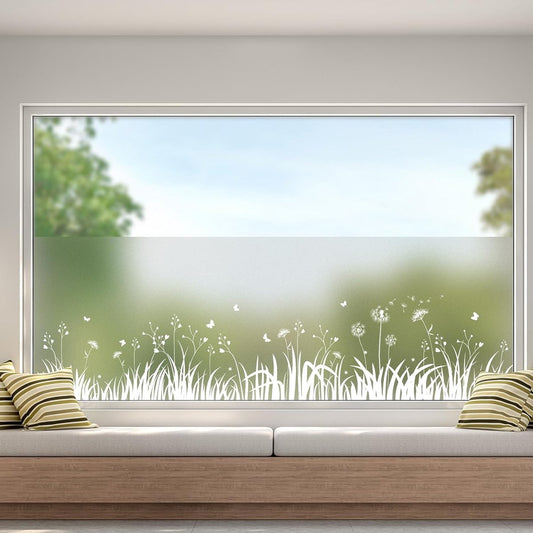 Window Privacy Film - Window Film - Anti-Peek Window Film - Glueless Frosted Privacy Film - Self-Adhesive Window Film - Flower Garden Window Stickers - Static Anti-Peek Window Film - for Kitchen, Bathroom, Window - Blackout Frosted Glass Film - 44 x 200 c