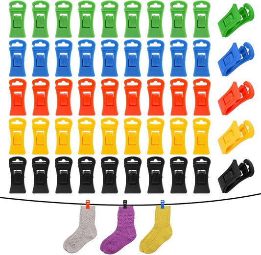 Sock dryer - 50 pieces - Sock clips - Pegs - Colorful sock clips - Plastic sock clamps - Anti-loss drying rack - Sock drying rack - Sock drying rack - Drying carousel - 5 colors