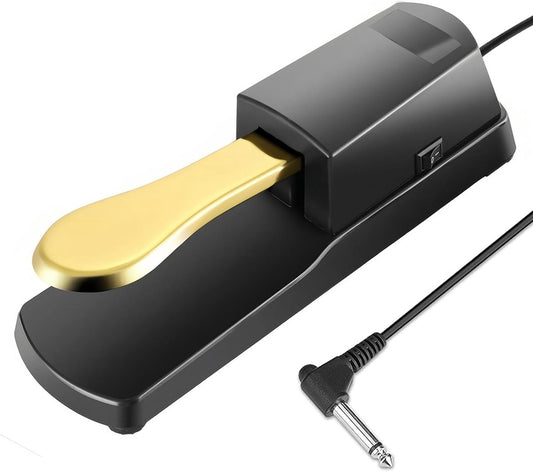 Universal sustain pedal for keyboard - Sustain pedal - universal piano foot pedal - for Boston sustain pedal for piano or keyboard - 1/4'' (6.35 mm) input plug - for digital piano/MIDI electronic keyboard and synthesizer - Gold