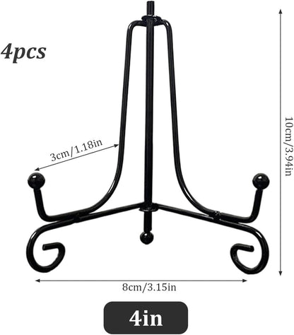 4 pieces - sign stand - plate holder - iron plate stands - plate stands for display - Display rack - foldable easel stand - metal photo stand - photo stand - book stand - plate stands - 4 inch - black