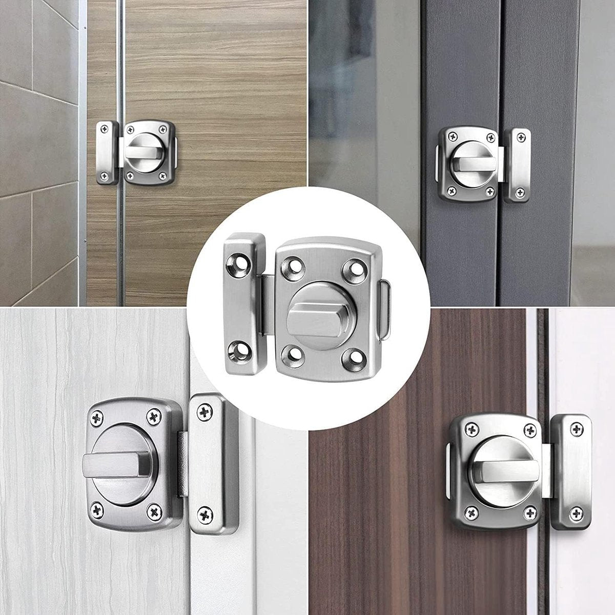 pieces - Door locks - swing door locks - zinc alloy door locks - bathroom door lock - security lock - door bolt - for home security, bathroom, bedroom, toilet - silver