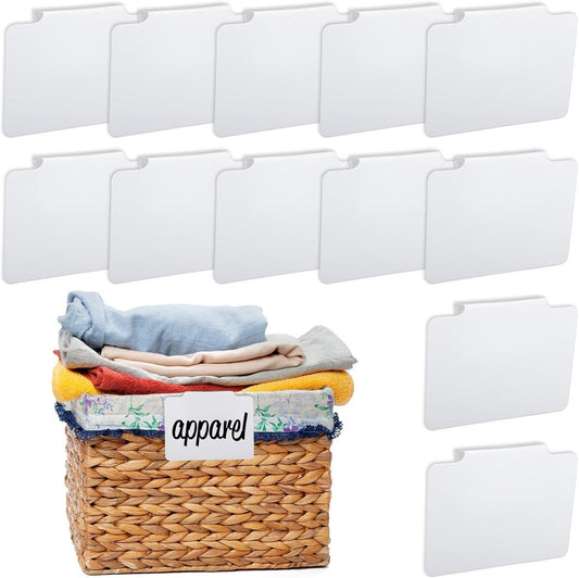 12 pieces - Labels - basket labels with clip - removable storage rack labels - chalkboard label - label holders - clip-on labels - shelf labels - PVC label - reusable - for bins, baskets, boxes - 9*7 cm - white