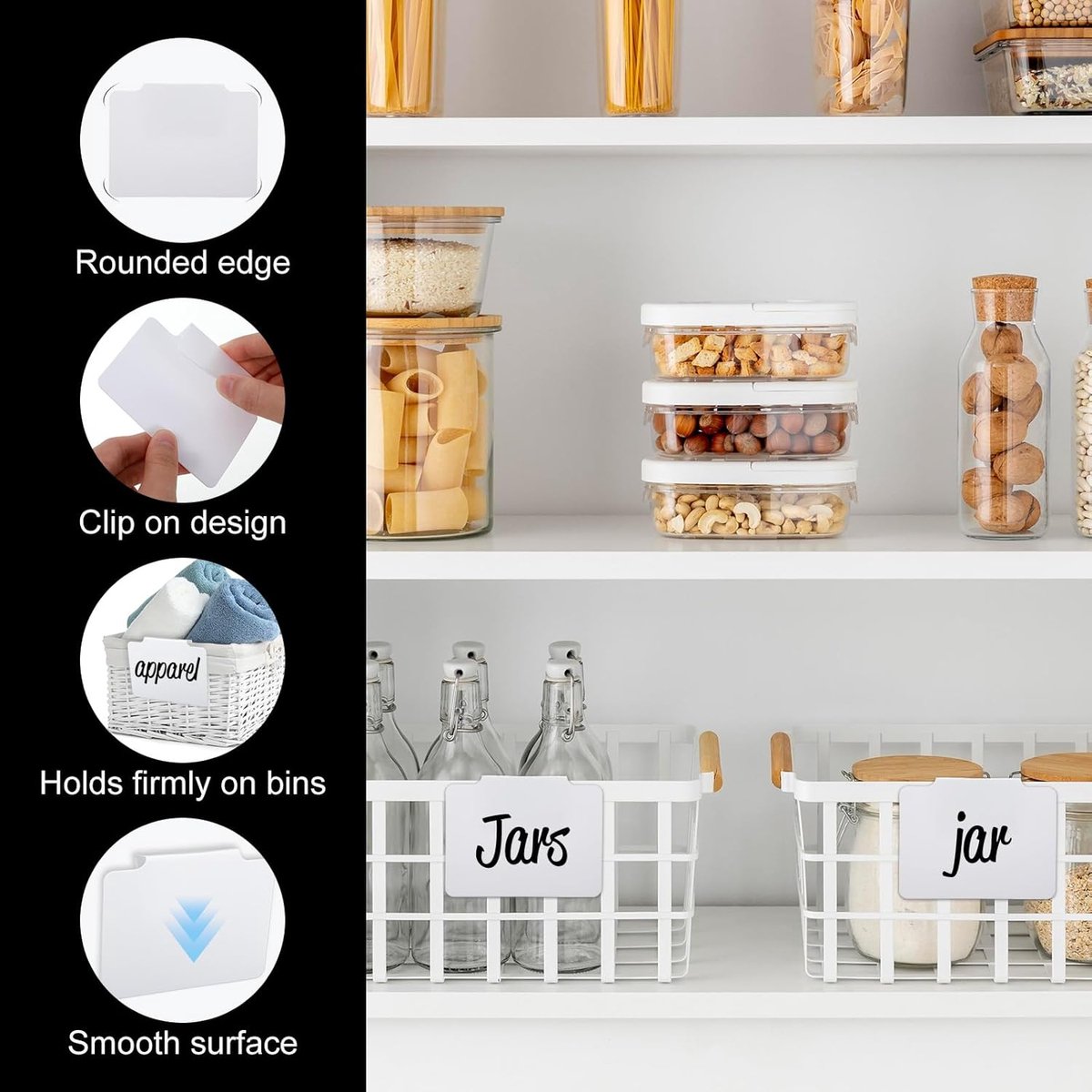 12 pieces - Labels - basket labels with clip - removable storage rack labels - chalkboard label - label holders - clip-on labels - shelf labels - PVC label - reusable - for bins, baskets, boxes - 9*7 cm - white