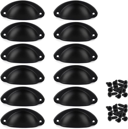 12 pieces - Drawer cabinet handle - furniture handles - cabinet handle - Handle - Handle for Cabinet - Kitchen cabinet - Kitchen handle - semi-round handle - Furniture handle - small handle - Center distance 65mm - black - iron - 8.1*3.2*1.8 cm