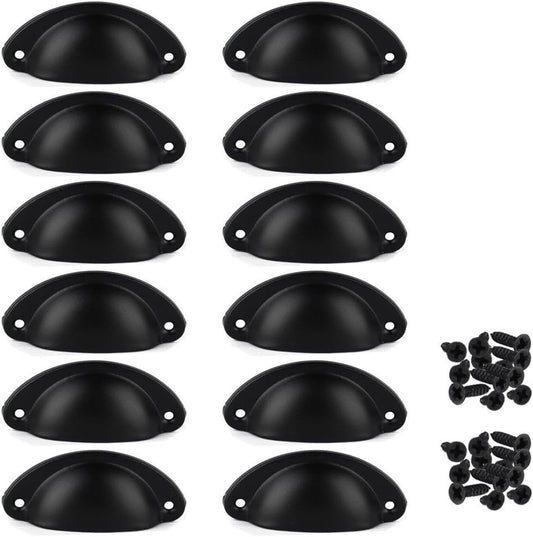 12 pieces - Drawer cabinet handle - furniture handles - cabinet handle - Handle - Handle for Cabinet - Kitchen cabinet - Kitchen handle - semi-round handle - Furniture handle - small handle - Center distance 65mm - black - iron - 8.1*3.2*1.8 cm