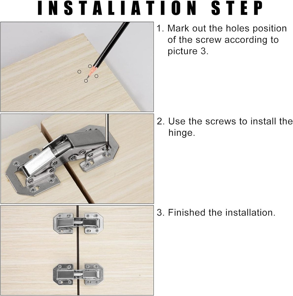 10 pieces - hinges - 3 inch - invisible stainless steel hinges - 90 degrees - cabinet hinges - kitchen door hinges - with screws - for furniture doors, drawers, windows and wardrobes - no drilling required - 77*32 mm - silver