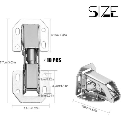 10 pieces - hinges - 3 inch - invisible stainless steel hinges - 90 degrees - cabinet hinges - kitchen door hinges - with screws - for furniture doors, drawers, windows and wardrobes - no drilling required - 77*32 mm - silver