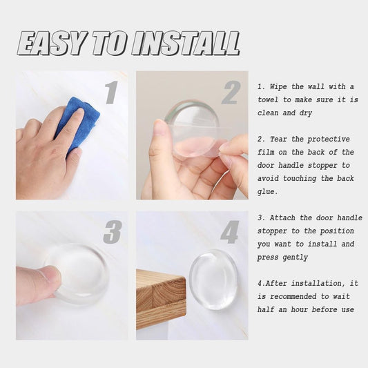 6 pieces - door stoppers - 40*40*8 mm - wall stopper for door handle - self-adhesive wall protector - silicone door stoppers - soft door damper - round wall protector - anti-collision stickers - stopper for walls - for wall, refrigerator, cabinets - trans