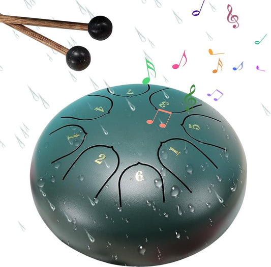 Rain drum - outdoor rain drum - rain drum for the garden - rain drum for outside in the garden - chakra drum for outdoor rain - drum - musical instruments - 6 inch rain drum - with 8 tones - green - 16*9 cm
