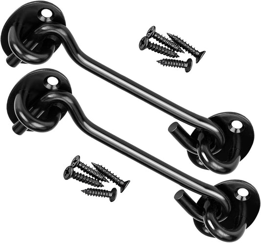 2 pieces - Wind hook - 6 inch - Wind hooks - Door hinges - Door bolt - Hinge - barn door hook - hook and eye bolt - cabin hooks and eye bolt - swivel window hook - door hooks - lock - for sliding door, bedroom, bathroom - 150*39 mm - black