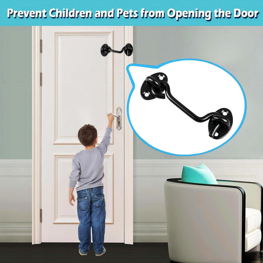 2 pieces - Wind hook - 6 inch - Wind hooks - Door hinges - Door bolt - Hinge - barn door hook - hook and eye bolt - cabin hooks and eye bolt - swivel window hook - door hooks - lock - for sliding door, bedroom, bathroom - 150*39 mm - black